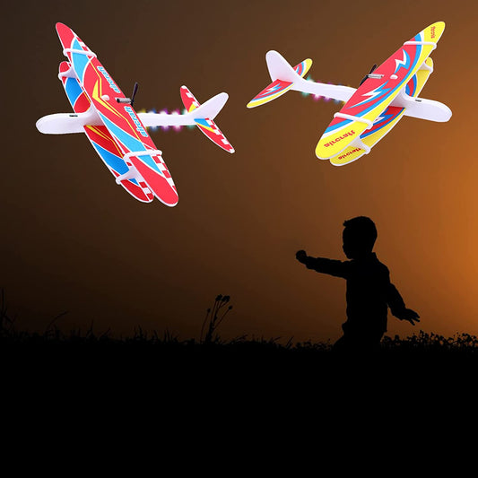 2 Pack Airplane Toy, Foam Airplanes Outdoor Toys for Kids Boys,Throwing Foam Gliders Plane & LED Lights Electric Airplane Activities Flying Toys Party Favors Beach Camping Games (2P Led Plane)