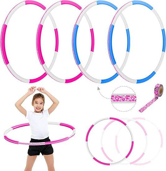 4 Pack Kids Exercise Hoops Adjustable & Detachable Plastic Hoop Rings Toys, Fashional Ring with Colorful Tape DIY Hoop for Preschool Boys Girls Rolling Race & Fitness Exercise & Training, PinkBlue